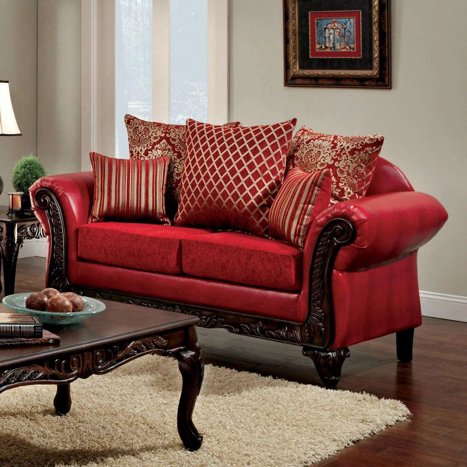 Red Leatherette Sofa and Loveseat P640