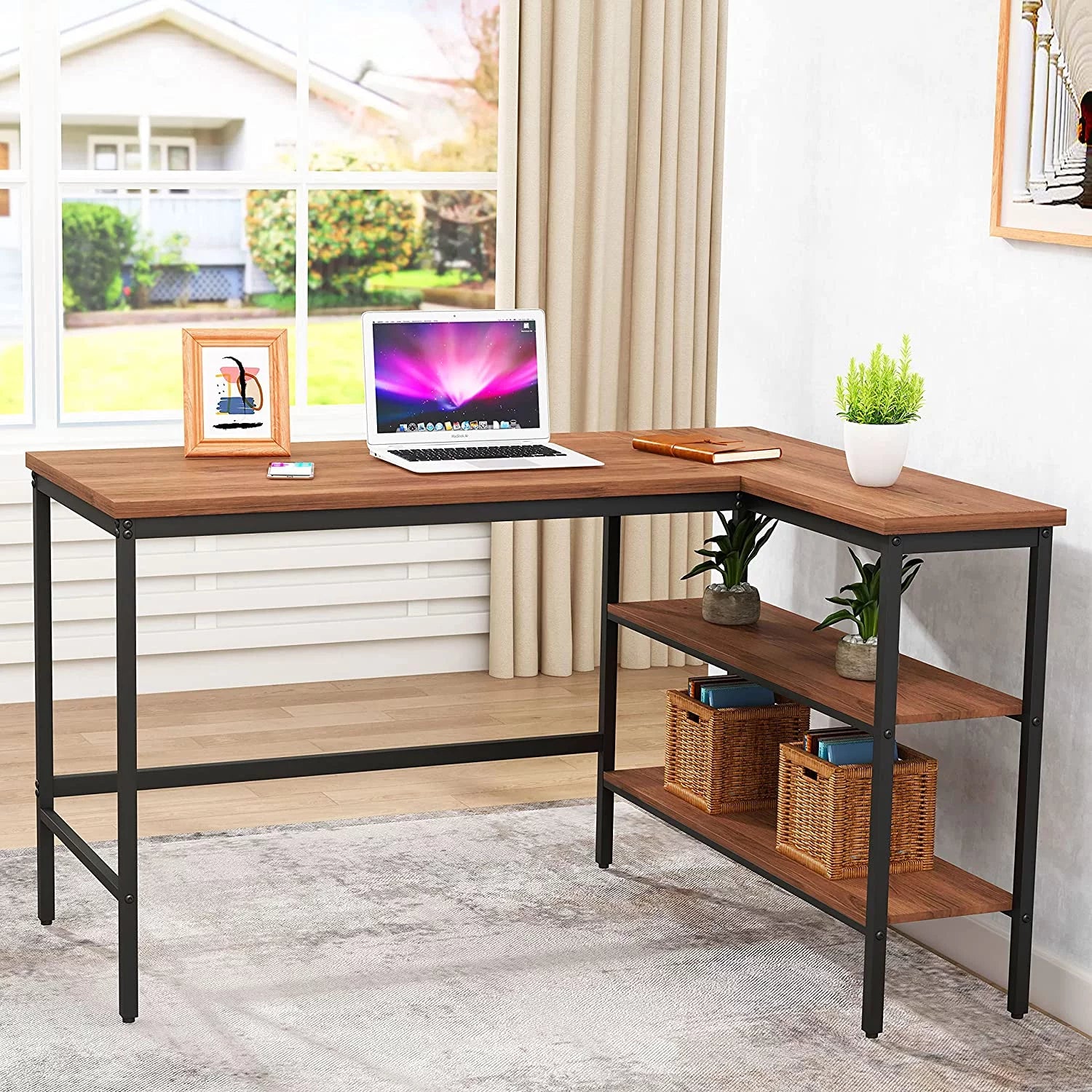 Brown L Shaped Corner Computer Desk 46" T8673