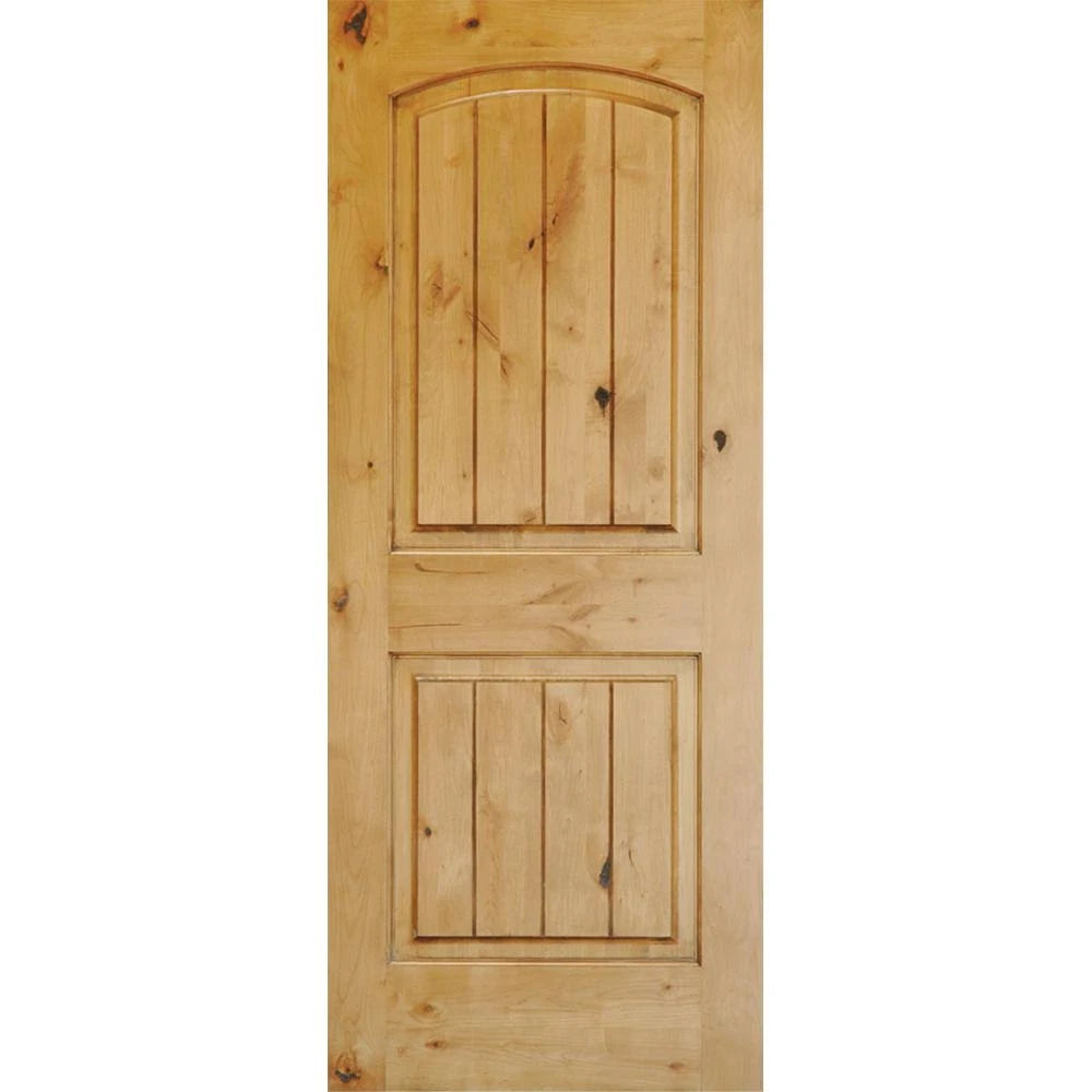 24 in. x 96 in. Knotty Alder 2 Panel Top Rail Arch with V-Groove Solid Wood Core Interior Door Slab E132538