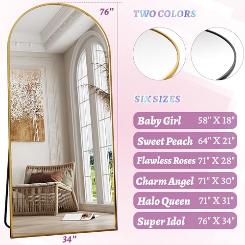 76"x34" Black Arched Floor Mirror V501