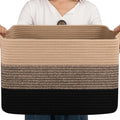 Large Gradient Blue Rectangle Woven Blanket Basket with Handle W81327