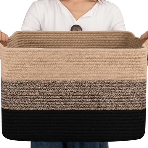 Large Gradient Blue Rectangle Woven Blanket Basket with Handle W81327