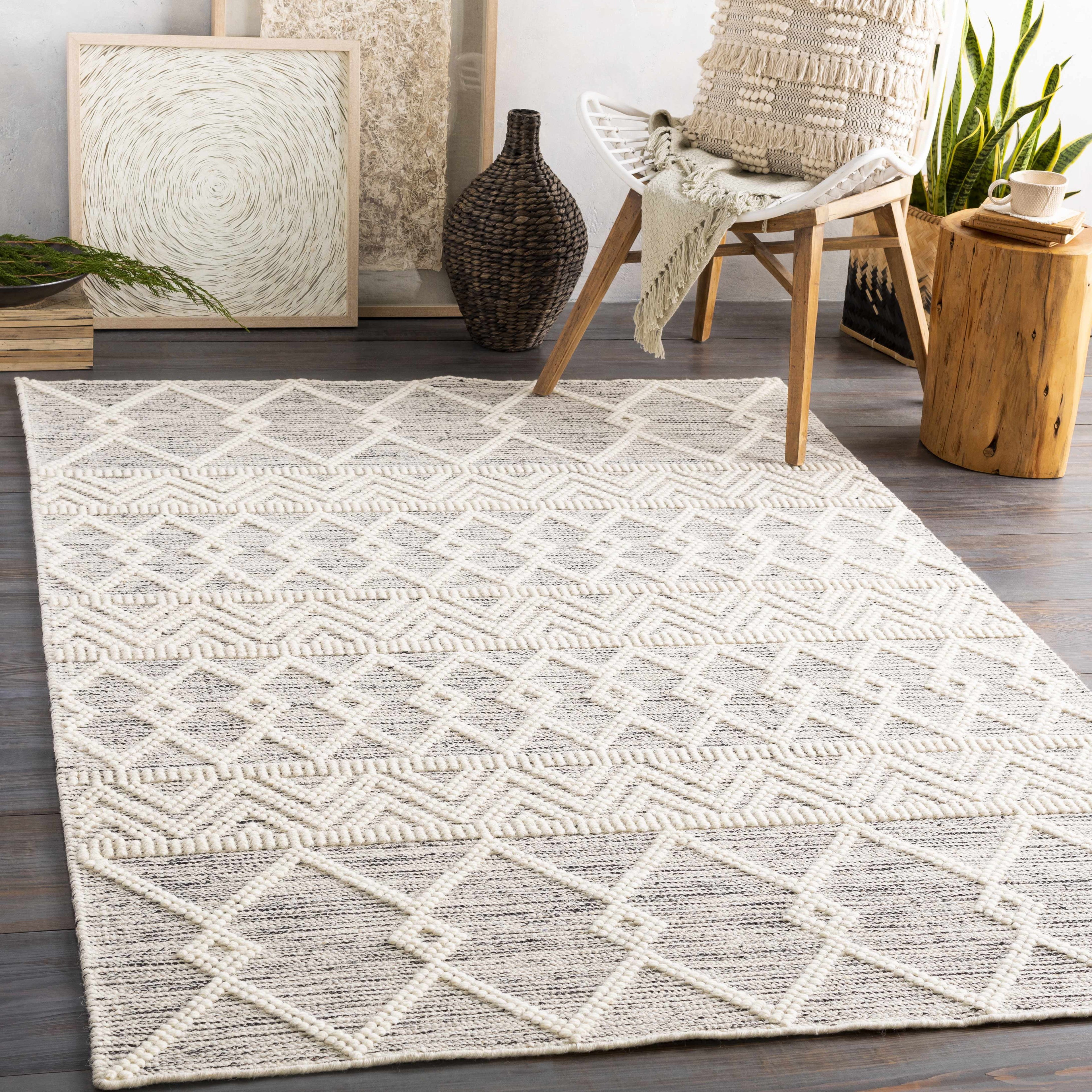 Beige White Brown Hand Woven Wool Small Area Rug 2' x 3' L94235
