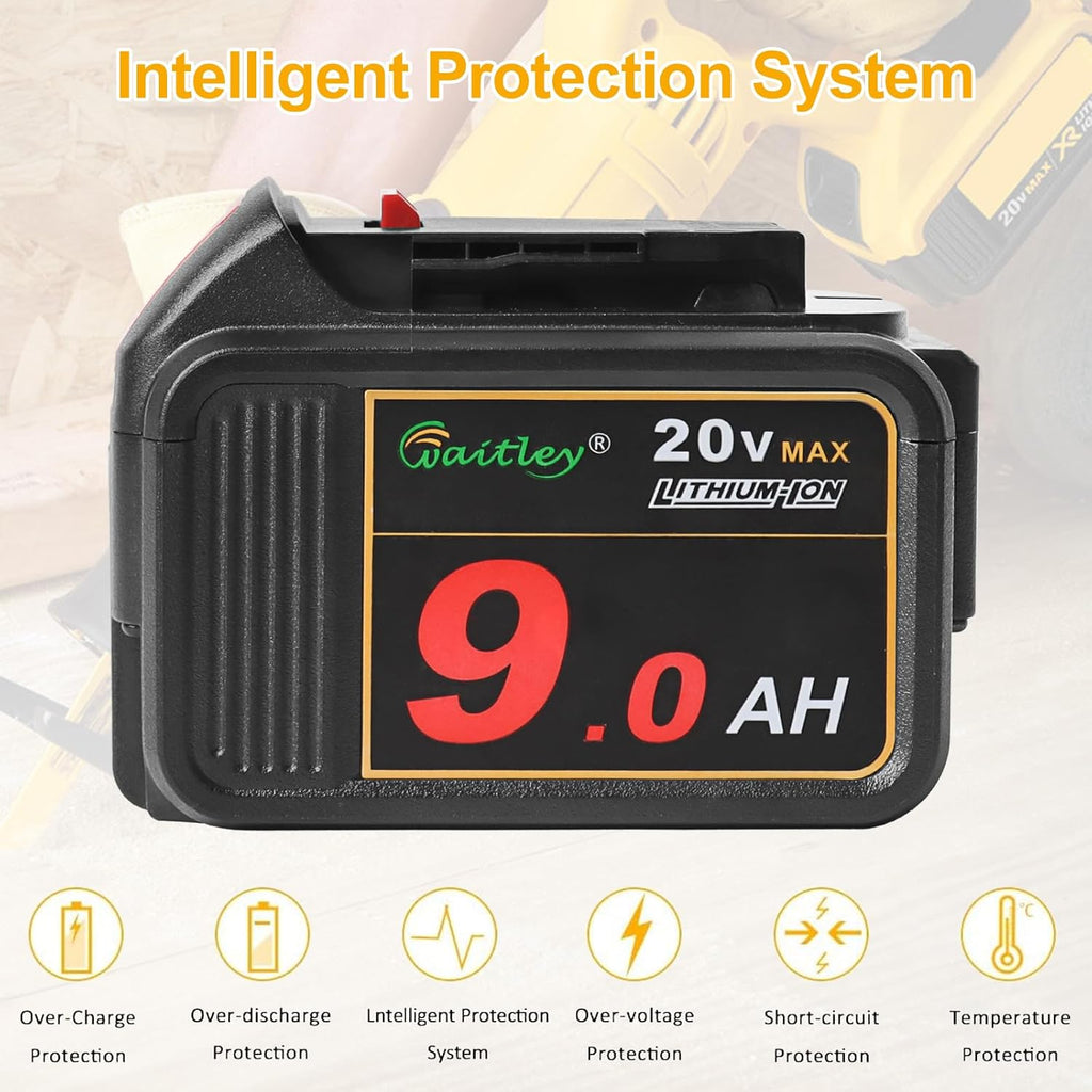 2 Pack 20V 9.0Ah Replacement Battery for Cordless Power Tools with LED Indicator T12280