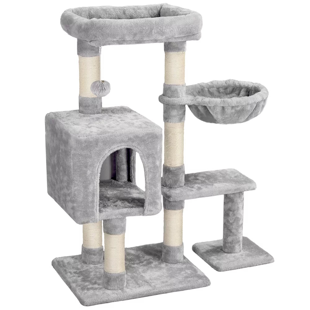38" Light Gray Cat Tree with Condo Perch Basket Scratchers Y94076