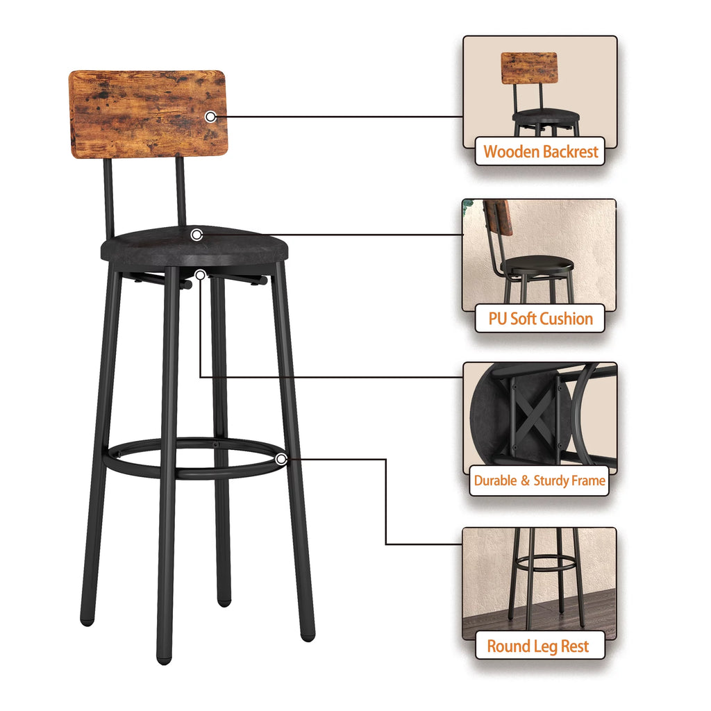 Rustic Brown 3 Pieces Bar Table Set with 2 Stools J7694