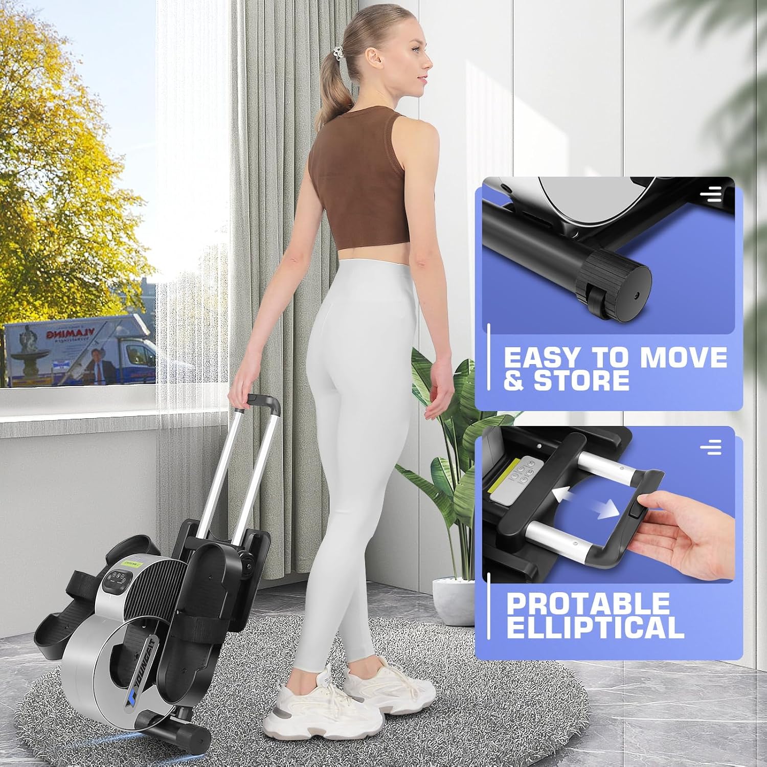 Under Desk Elliptical, Electric Seated Foot Pedal Exerciser with LCD Display Monitor, Remote Control D9166