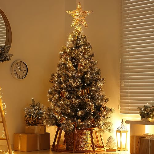 3D Rustic Rattan Christmas Tree Star Topper with 10 Bulbs Q43996