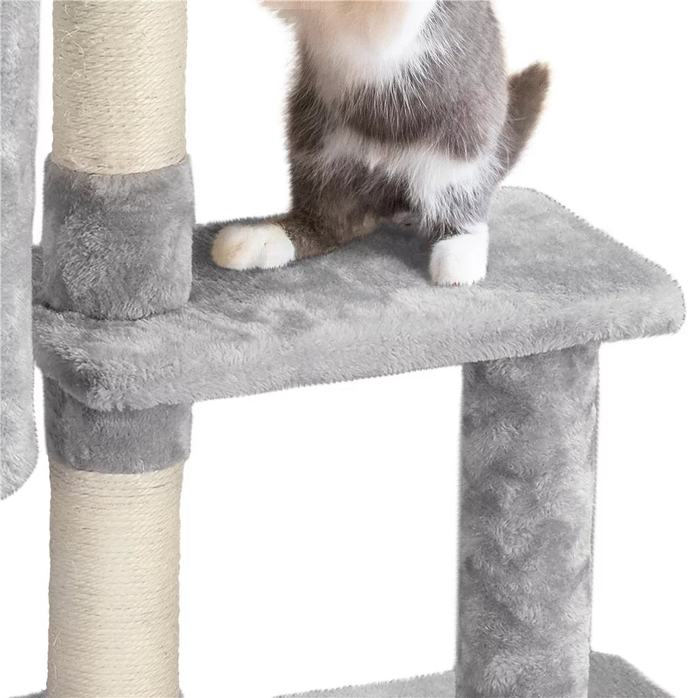 38" Light Gray Cat Tree with Condo Perch Basket Scratchers Y94076