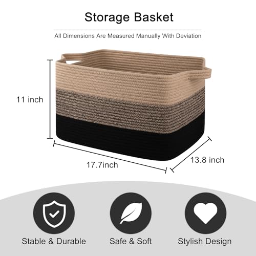 Large Gradient Blue Rectangle Woven Blanket Basket with Handle W81327