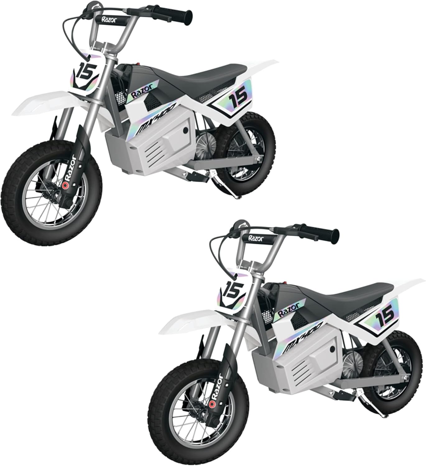 White 24 Volt Electric Toy Motocross Dirt Bike (2 Pack) U121185