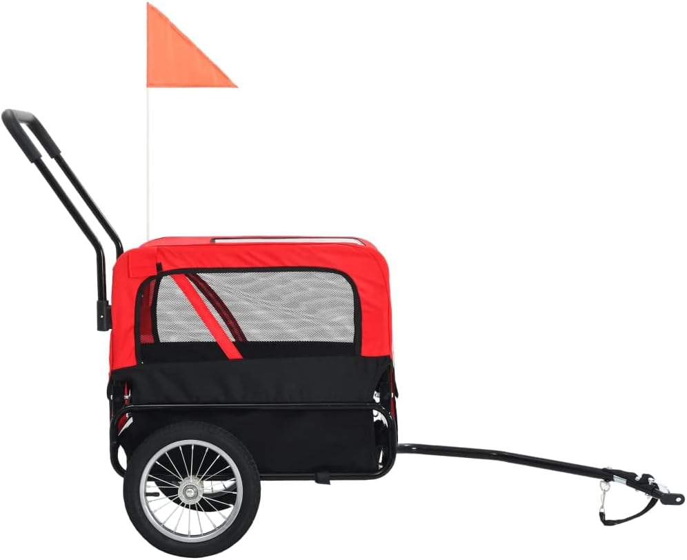 Red and Black Folding Dog Bike Trailer and Jogging Stroller R21672