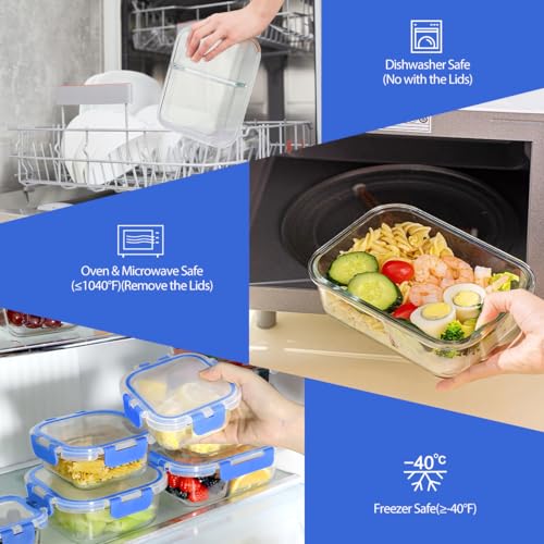 42pcs Glass Food Storage Containers with Lids Set, Blue C631