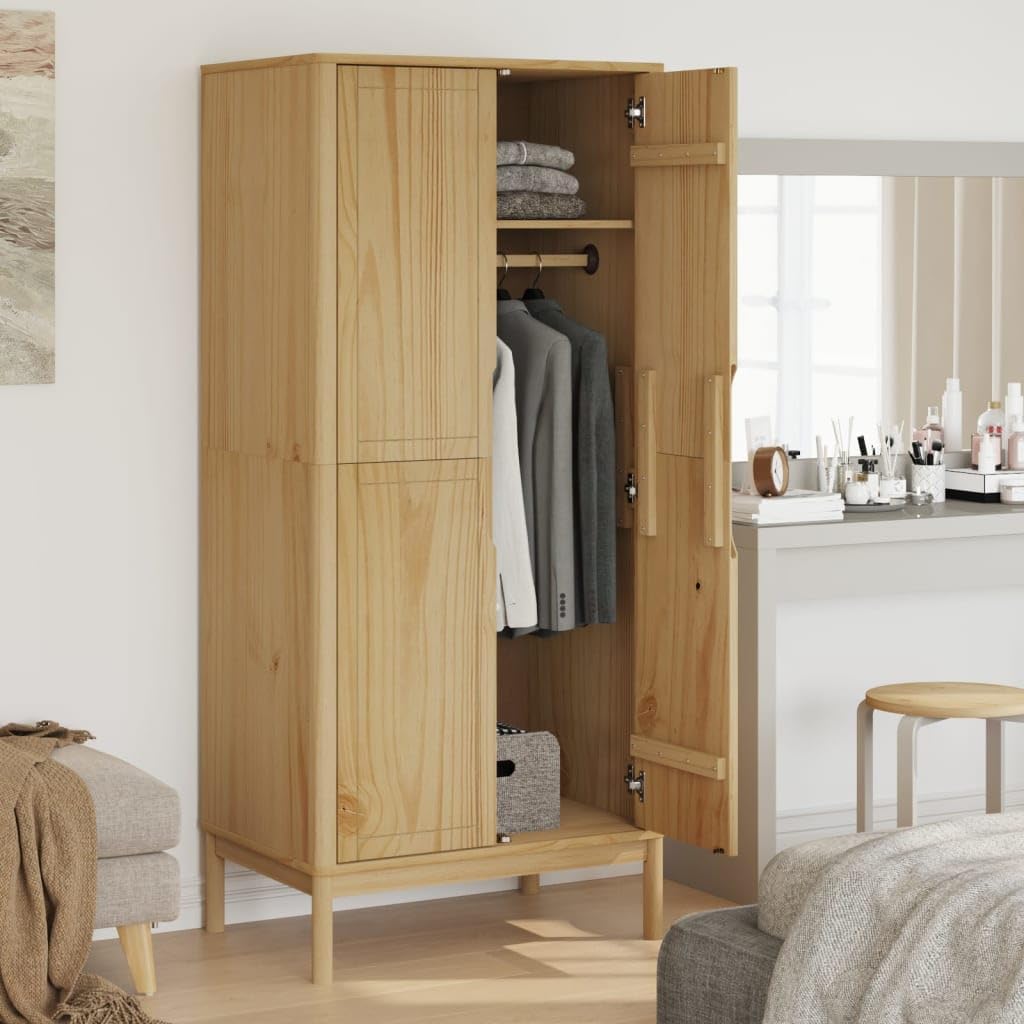 Brown Solid Wood Pine Wardrobe V430744