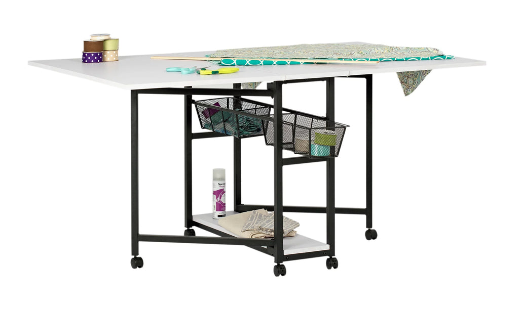 Charcoal White Mobile Fabric Cutting Table with Storage 30" H P7816