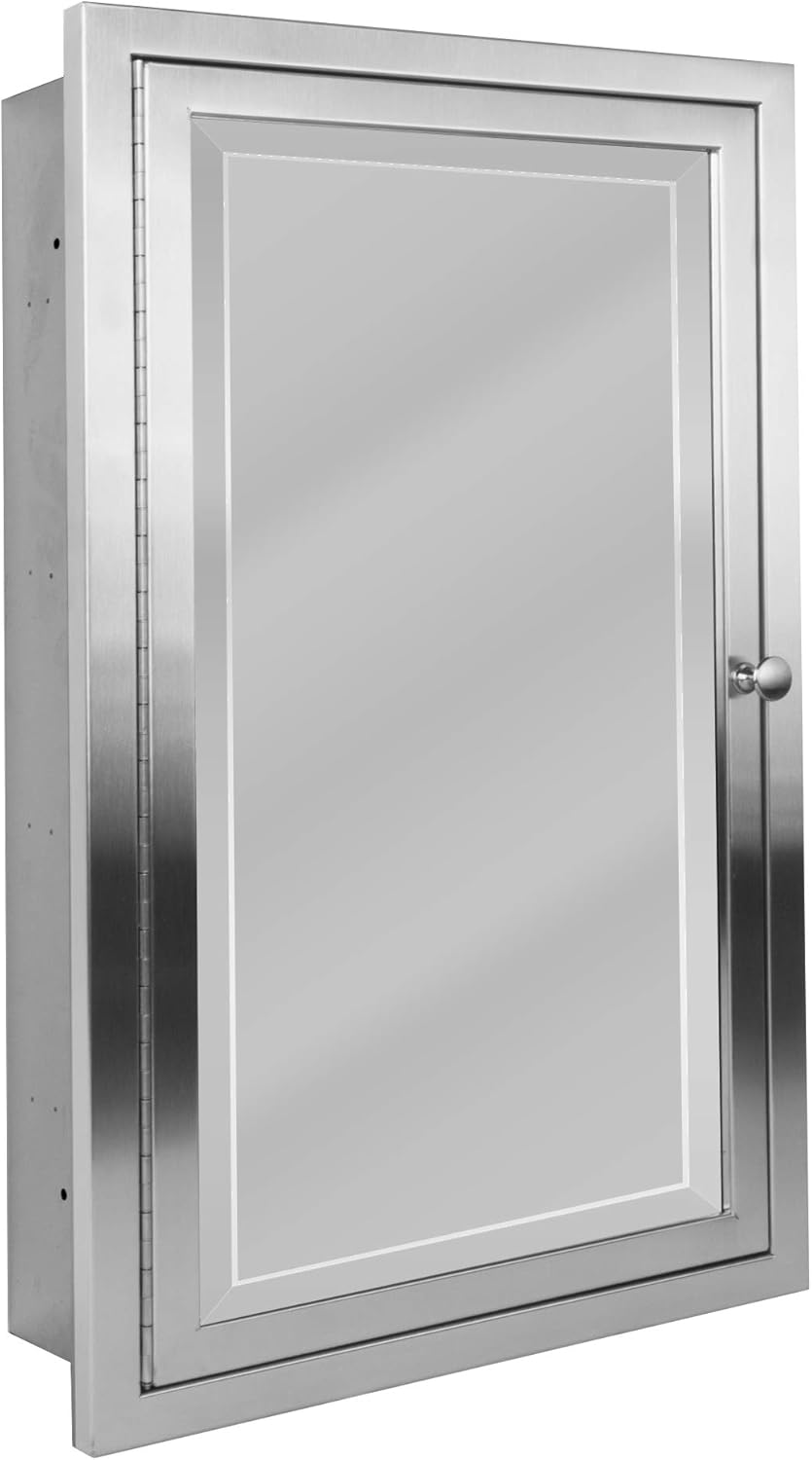 Brushed Nickel Recessed Medicine Cabinet Mirror with Beveled Edge and Adjustable Shelves 16"x26" B871