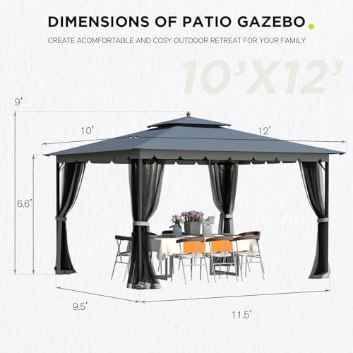 10x12 Gazebo with Mosquito Netting, Metal Frame, Dual Air Roof Q30447