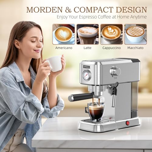 Compact Stainless Steel Espresso Machine with 50oz Water Tank Y8546