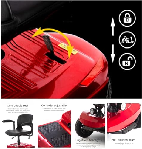 Red Foldable 4 Wheel Mobility Scooter 400 lbs 250W with Basket S760