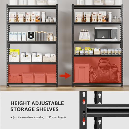5 Tier Heavy Duty Metal Adjustable Utility Shelf Rack, Black B76118