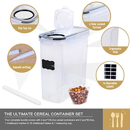 6 Piece Airtight Plastic Cereal Storage Containers with 16 Labels & Pen V248