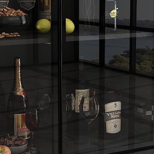 Black Glass Door Cabinet with 4 Shelves and 2 Drawers J87970