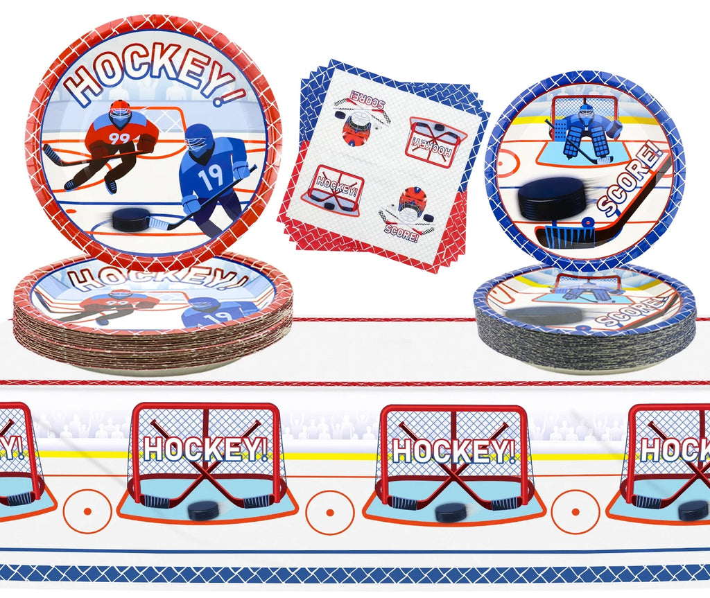 122 Pcs Hockey Plates Napkins Tablecloth Set O48254
