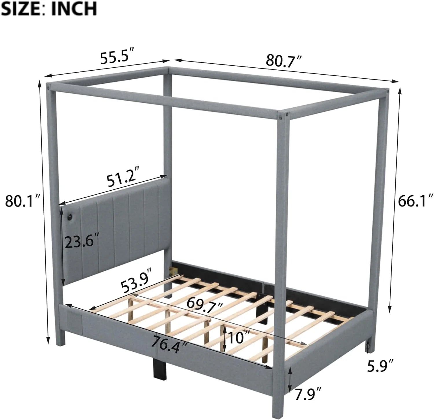 Full Size Canopy Platform Bed with Headboard Q212752