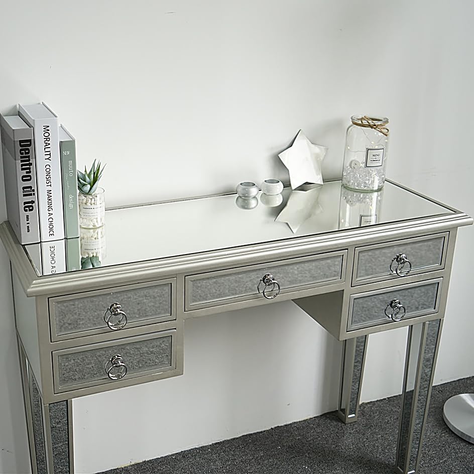 Silver Mirrored Vanity Desk with 3 Drawers C50421
