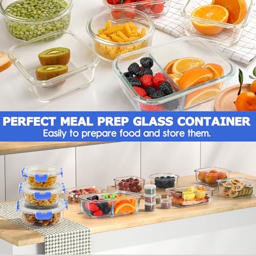 42pcs Glass Food Storage Containers with Lids Set, Blue C631