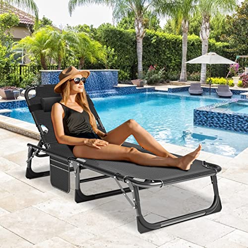 Adjustable 4-Position Folding Camping Cot with Pillow D19316