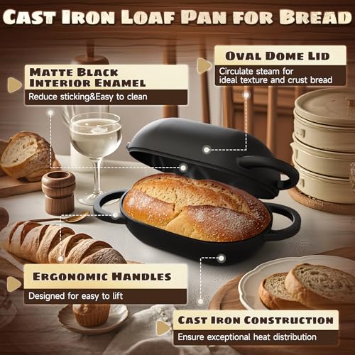 Enameled Cast Iron Oval Bread Oven with Non-Stick Silicone Liner, 2QT, Black L829412