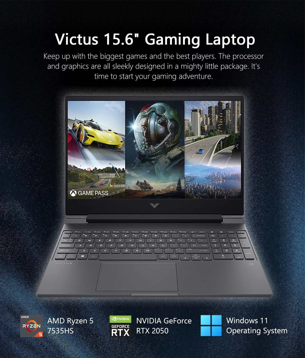 15.6" Full HD 144Hz Gaming Laptop, AMD Ryzen 5 7535HS, 16GB Memory, NVIDIA GeForce RTX 2050, 512GB SSD, Mica Silver Q879