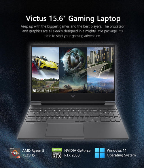 15.6" Full HD 144Hz Gaming Laptop, AMD Ryzen 5 7535HS, 16GB Memory, NVIDIA GeForce RTX 2050, 512GB SSD, Mica Silver Q879