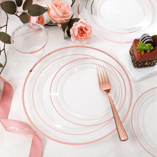 300PCS Gold Disposable Dinnerware Set - White and Gold Plastic Plates X40148