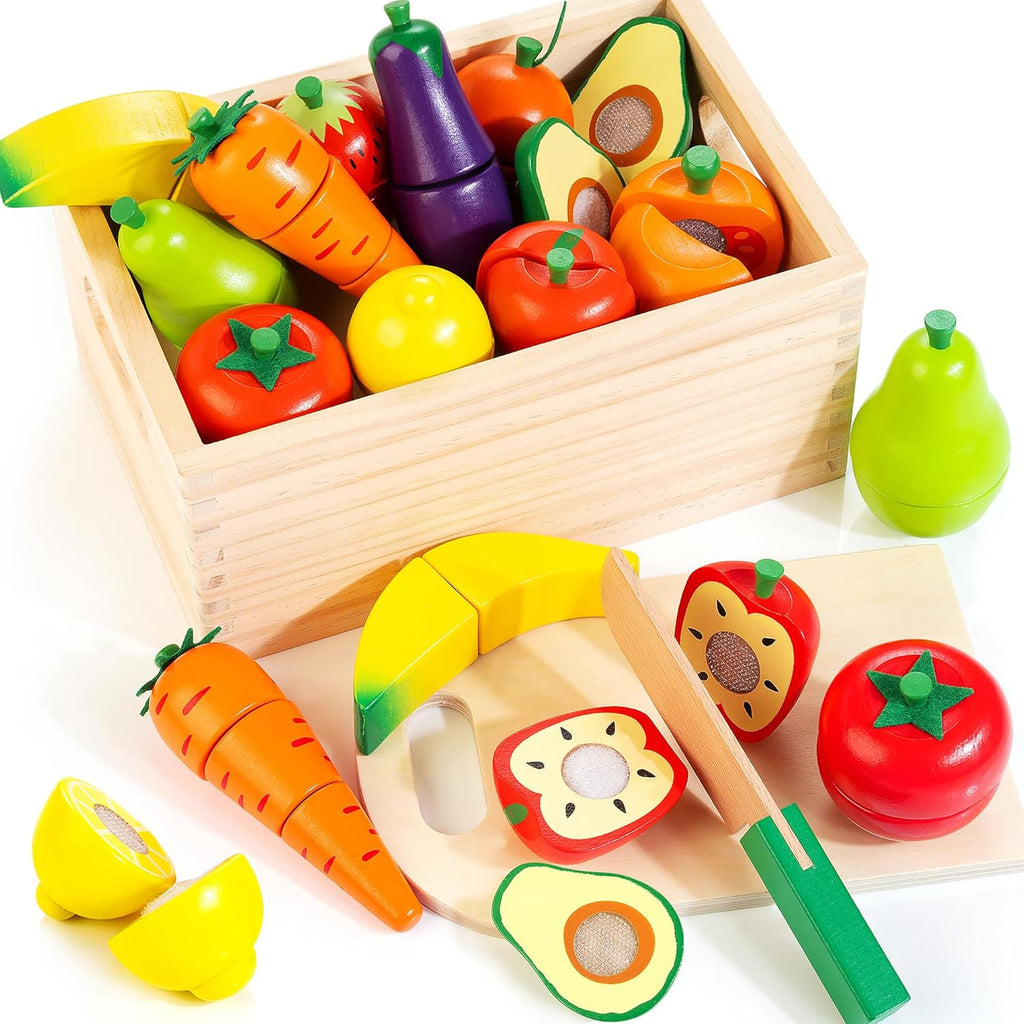 Velcro Fruit and Veggies Cutting Set Wooden Play Food S328