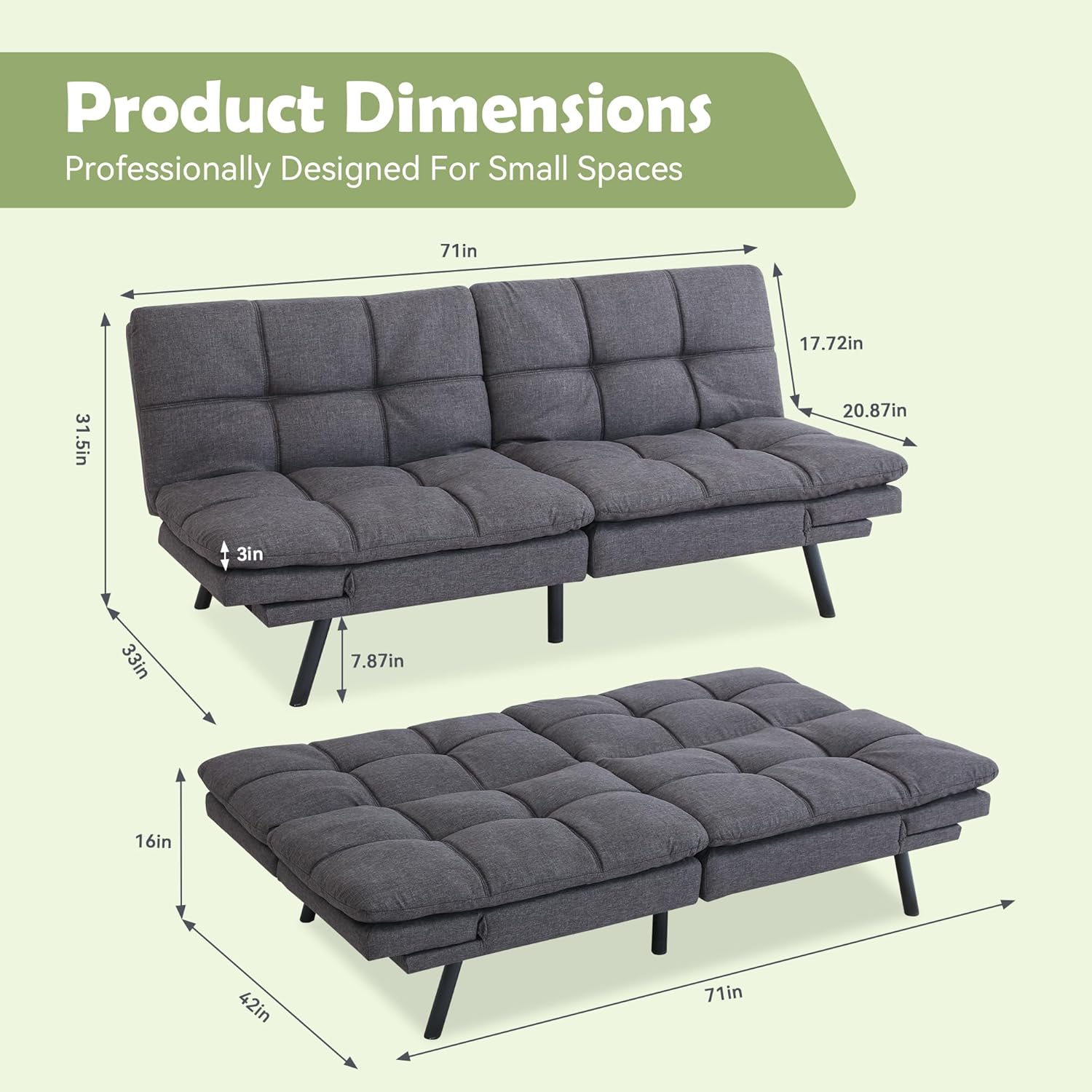 Gray Futon Bed Sofa T985665