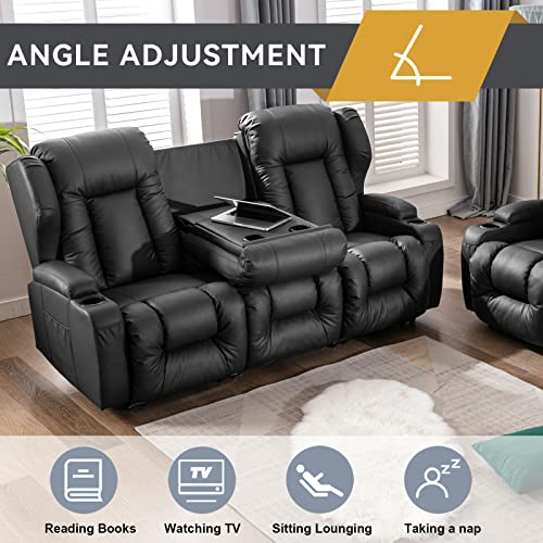 Beige Faux Leather Manual Reclining Loveseat with Console C881425