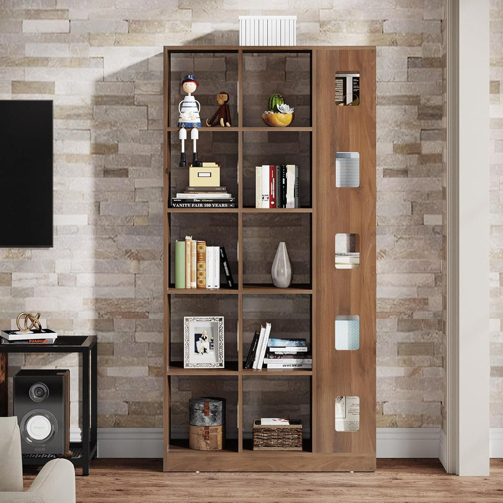 15 Cube 5 Tier Wooden Open Bookshelf (Brown) N385799