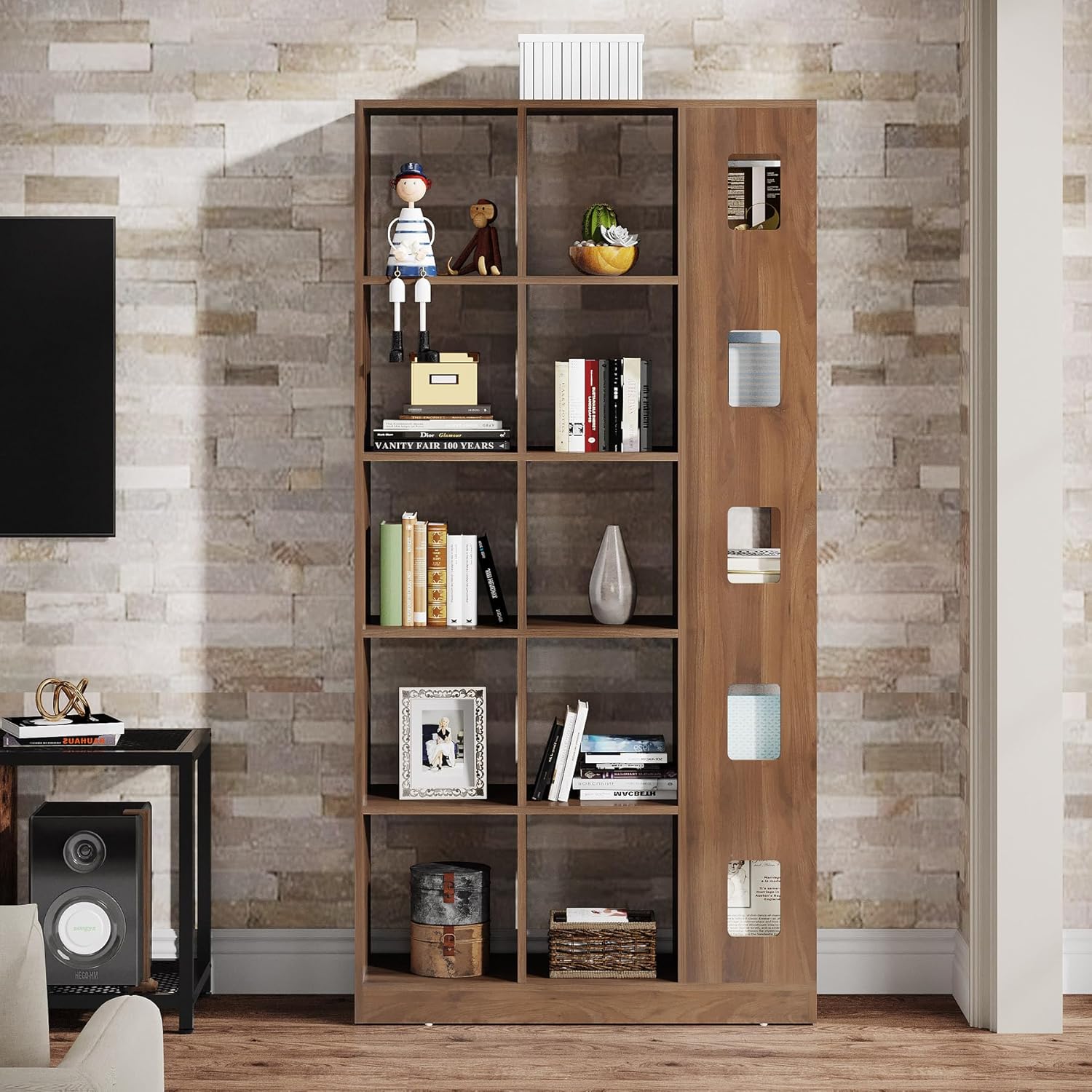 15 Cube 5 Tier Wooden Open Bookshelf (Brown) N385799