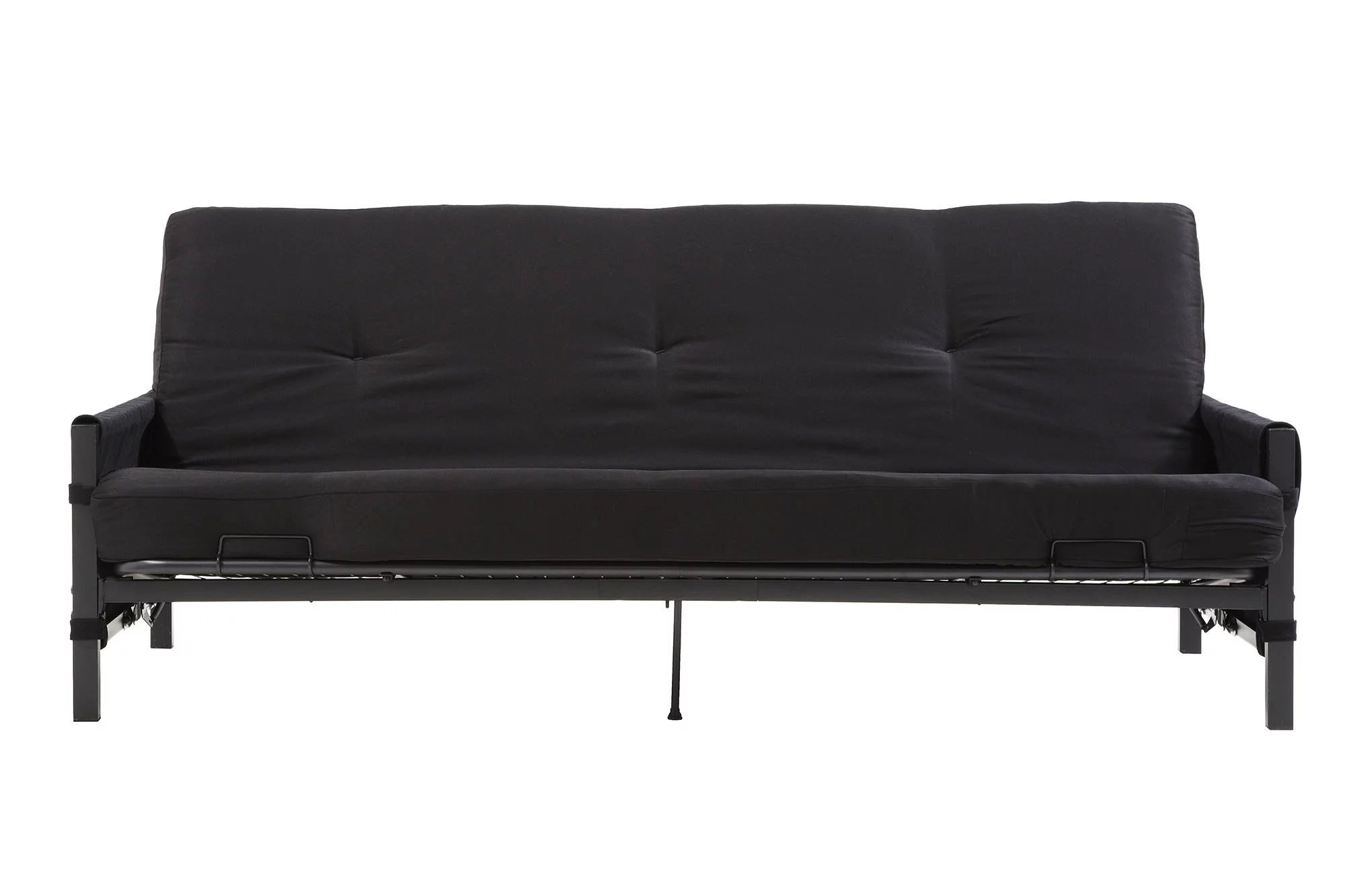 Black Metal Frame Futon Set with Mattress and Storage Pockets O515915
