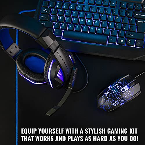 RGB Gaming Accessories Kit 4-in-1 Rainbow LED Backlight Bundle with Multimedia Keyboard, Optical Mouse, Mouse Pad & Headset Y546