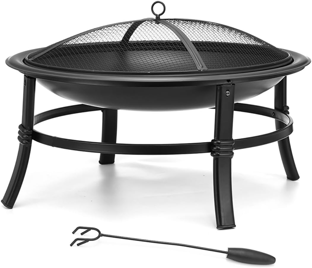 26 inch Wood Burning Fire Pit Bowl with Spark Screen S628690