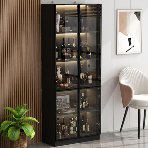 Black Glass Door Cabinet with 4 Shelves and 2 Drawers J87970