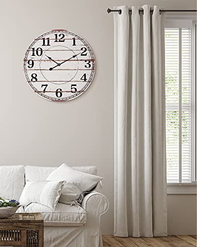 White Rustic Round Wooden Wall Clock T937697