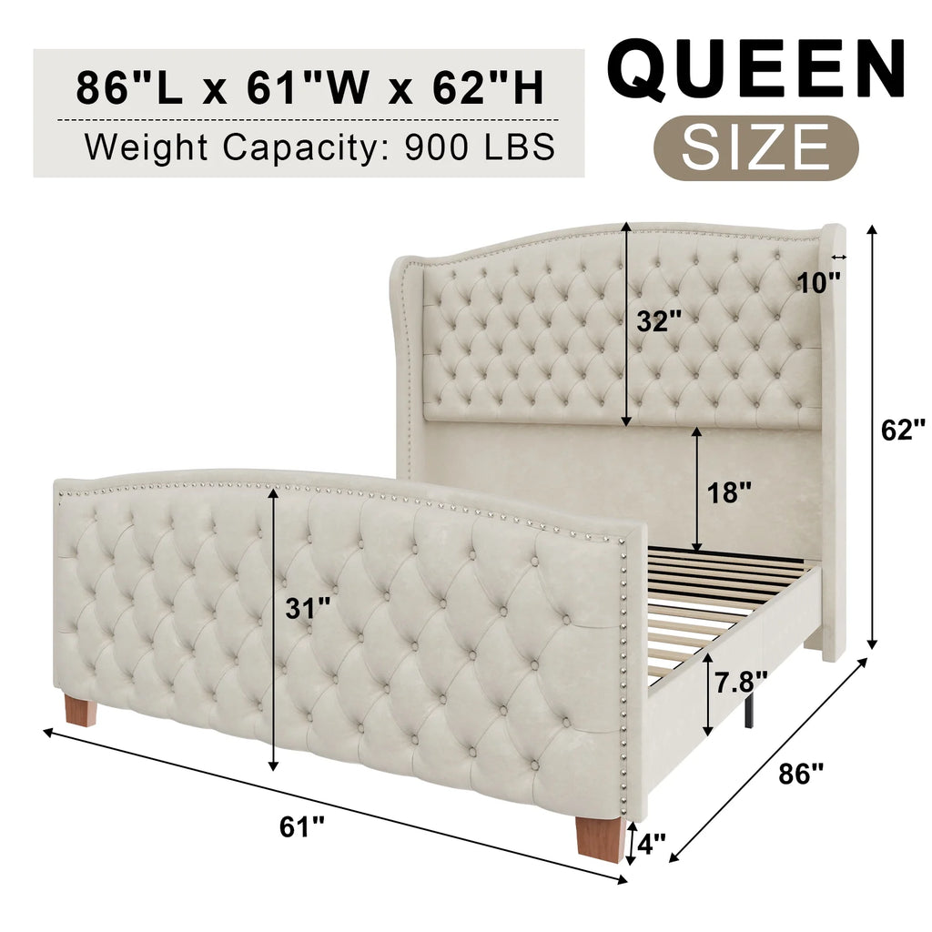 Cream Queen Size Platform Bed Frame L449799