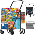 Heavy Duty Folding Shopping Cart with Double Basket, 360° Swivel Wheels, Waterproof Bag C887800