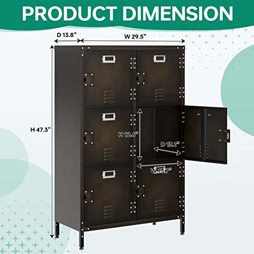 Metal Storage Locker 47" Steel 6 Door Lockable Adjustable Feet Cabinets E913