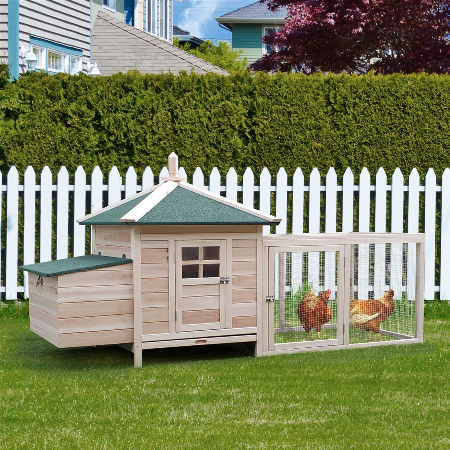 Wooden Chicken Coop with Nesting Box and Removable Tray N48831