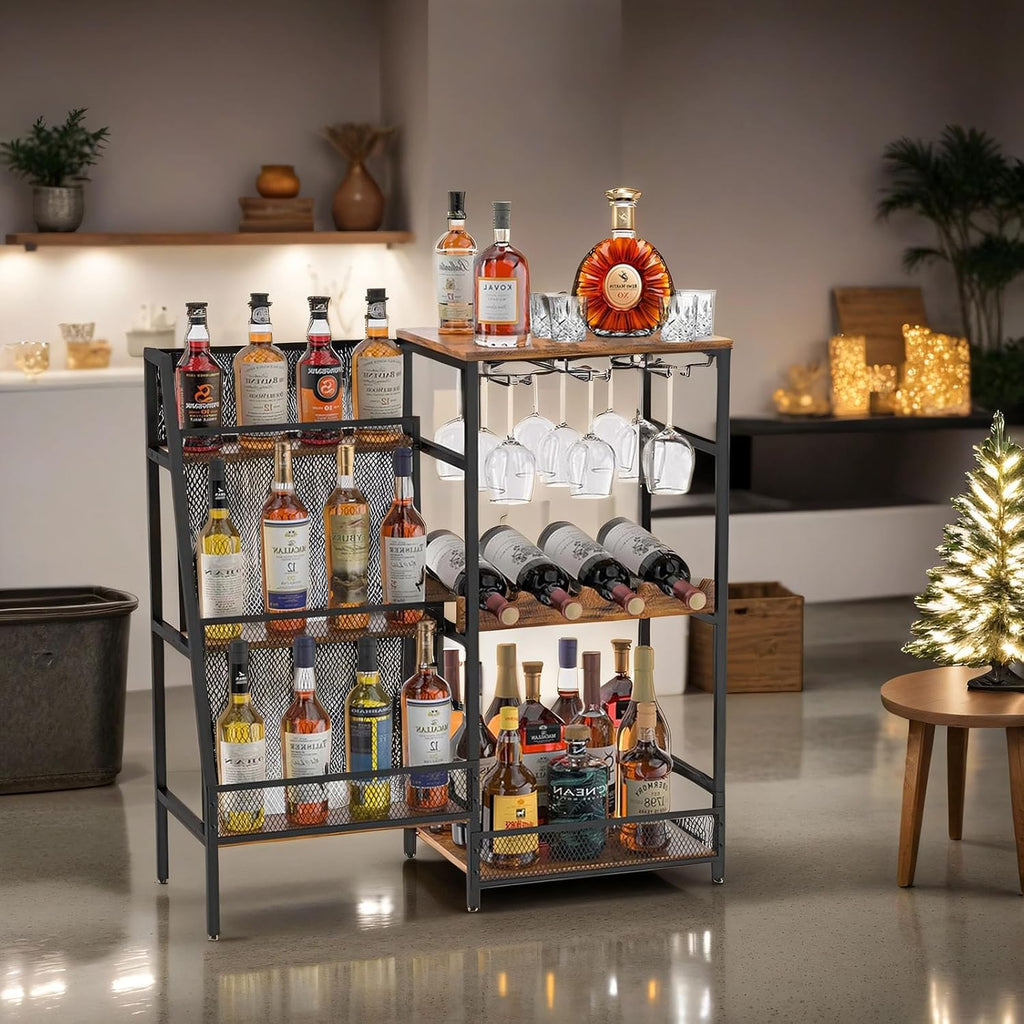 Rustic Brown 3-Tier Floor Liquor Cabinet H233049